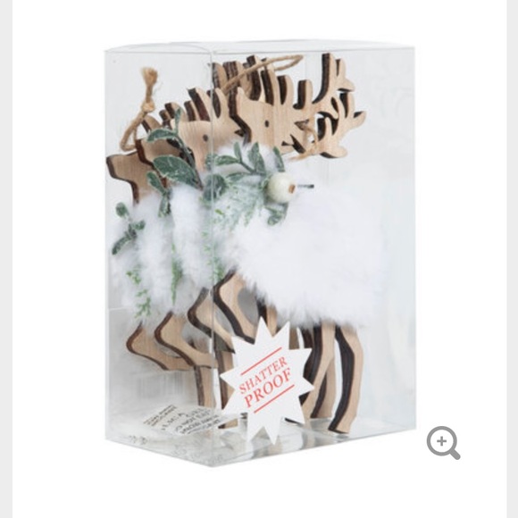 New 4pc White Faux Fur Reindeer Ornaments - Picture 2 of 4